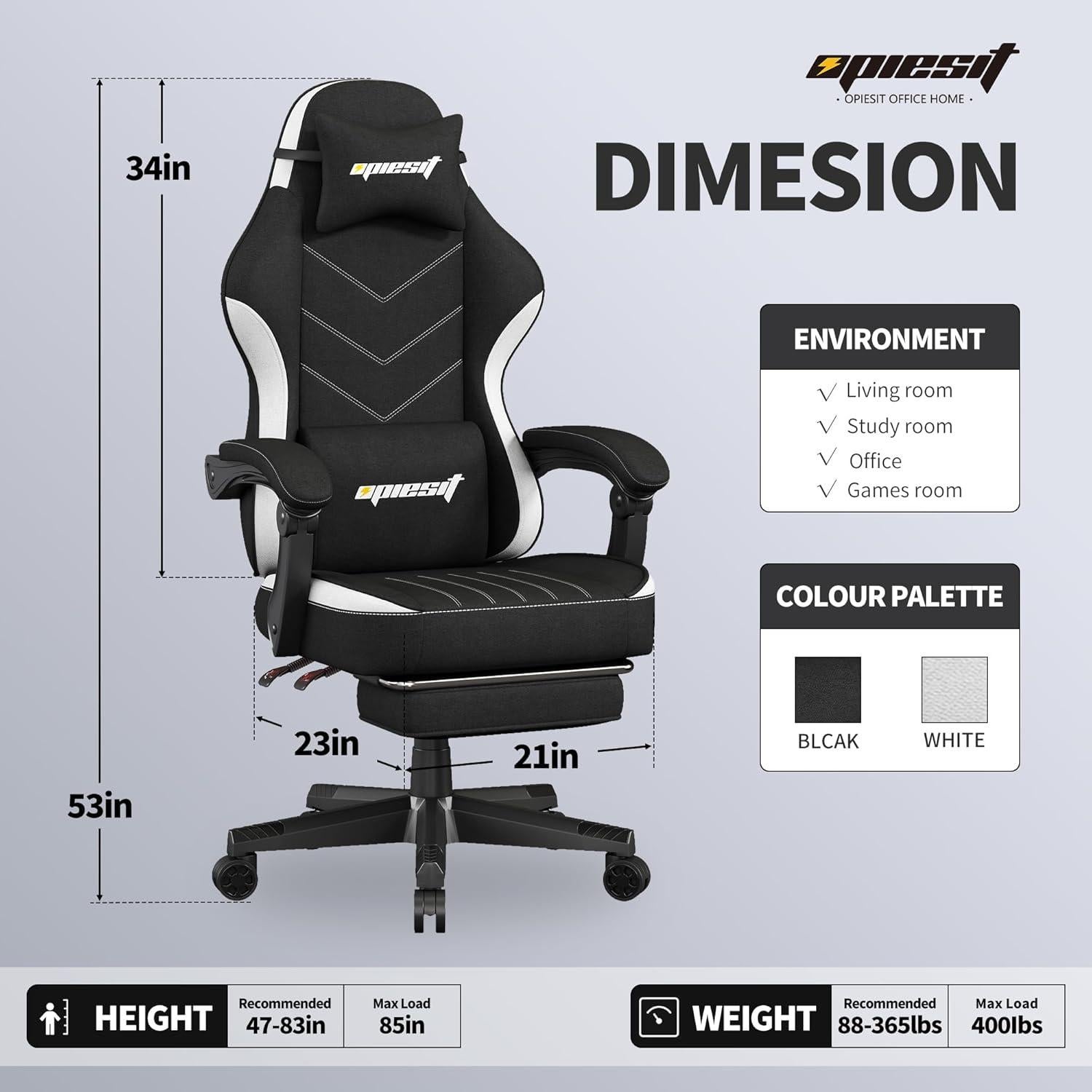 Silla de Juego Opiesit YW600 Ergonómica Ajustable Negro