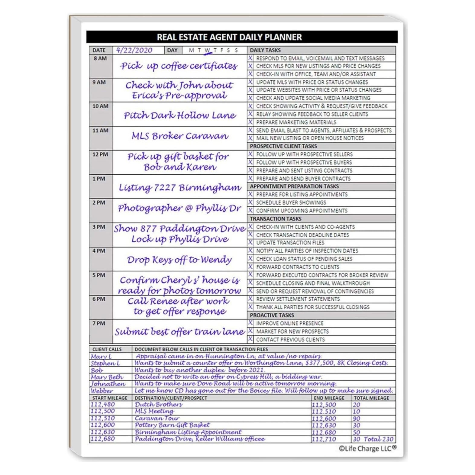 Planificador Diario para Agentes Inmobiliarios Life Charge A4