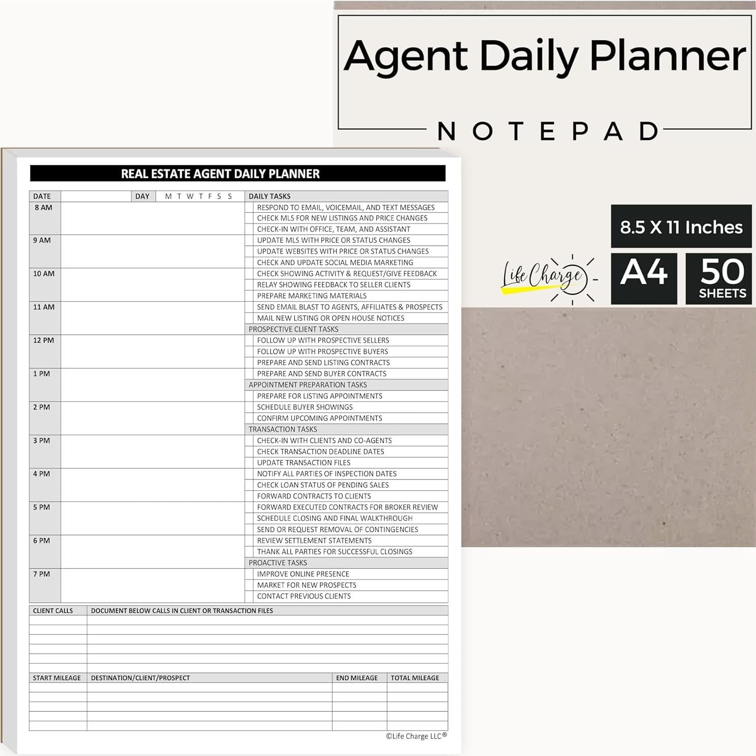 Planificador Diario para Agentes Inmobiliarios Life Charge A4