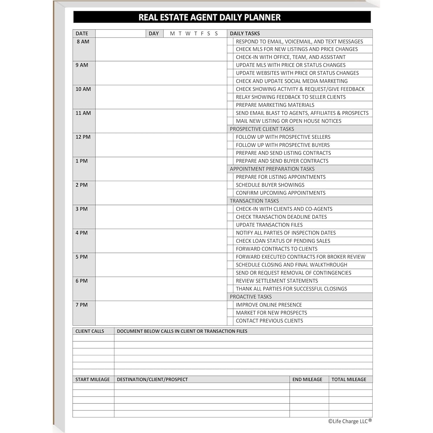 Planificador Diario para Agentes Inmobiliarios Life Charge A4