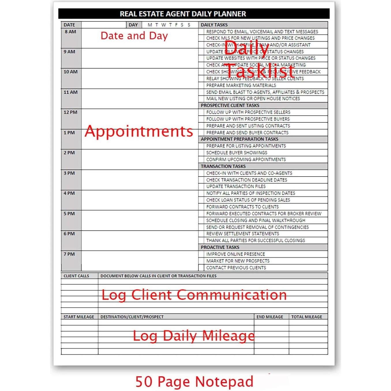 Planificador Diario para Agentes Inmobiliarios Life Charge A4