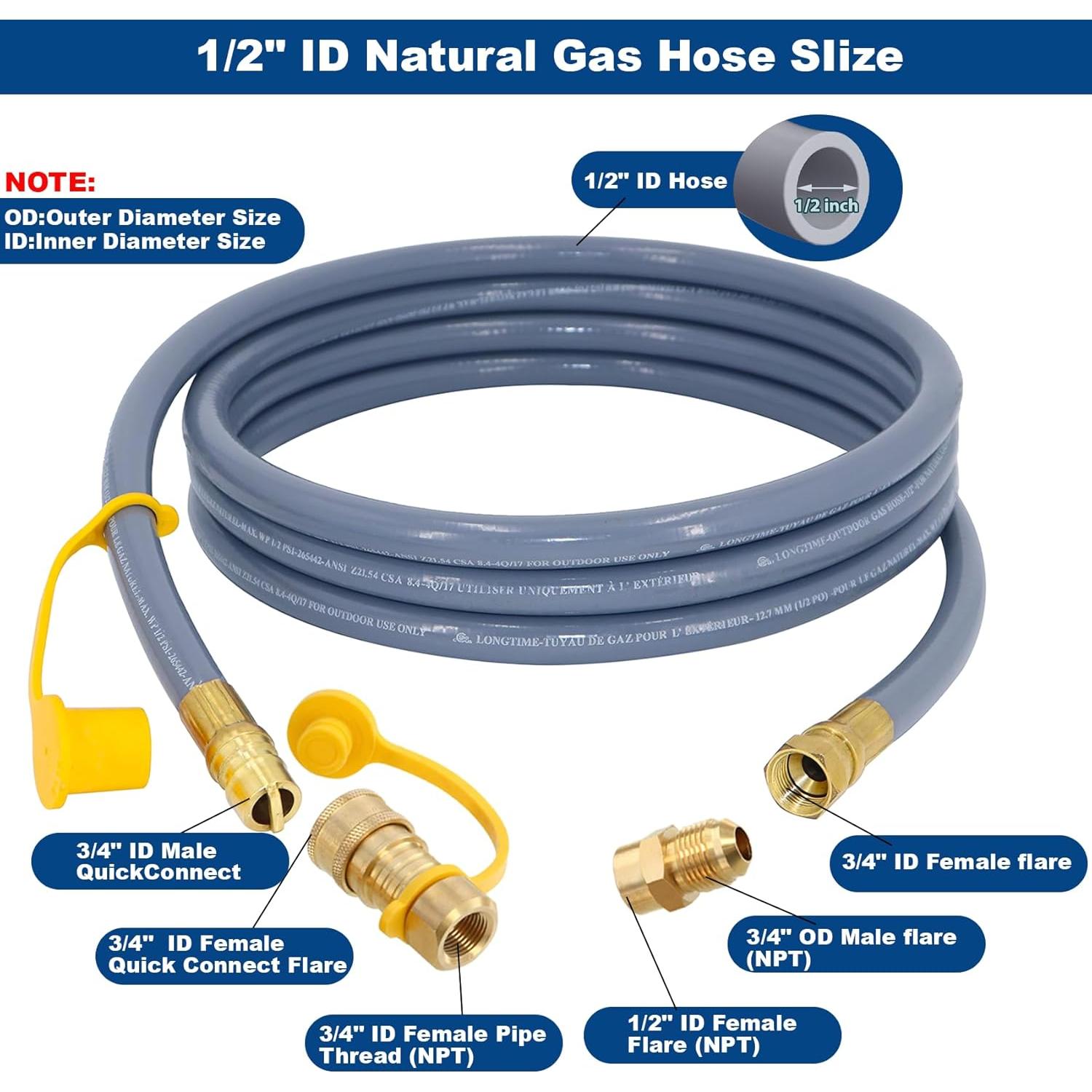 Manguera de Gas Natural 12 Pies 1/2" ID SUMNEW con Conector Rápido