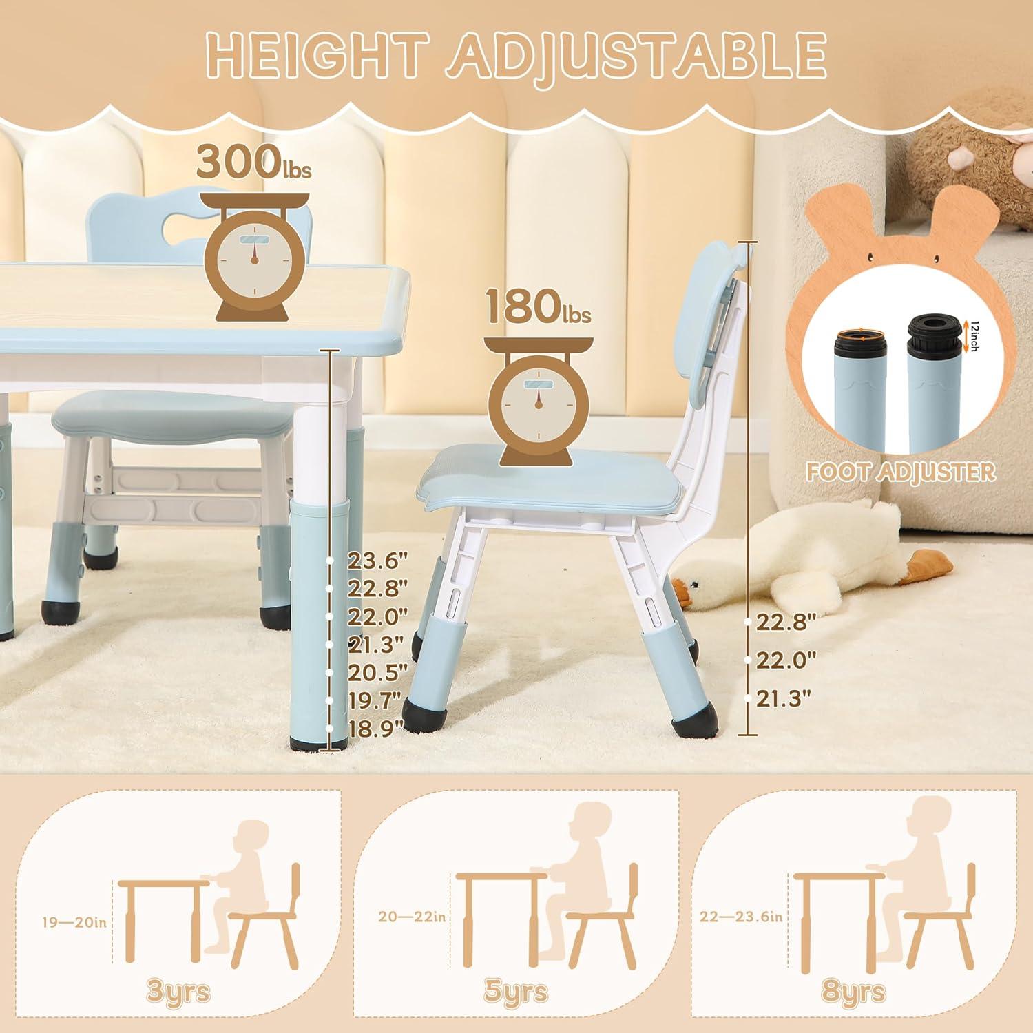 Juego de Mesa y Sillas Ajustables SINKIPA para Niños 60x60 cm