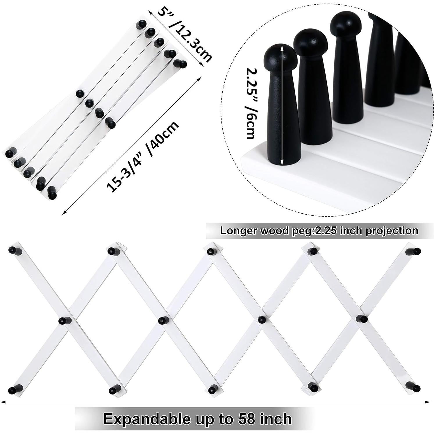 Soporte de Pared WEBI Acordeón 14 Ganchos Madera Negro/Blanco