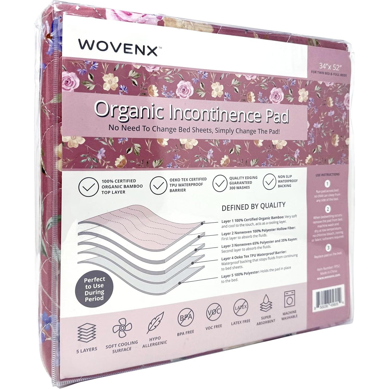Almohadilla Orgánica Reutilizable WovenX 86x132 cm para Incontinencia