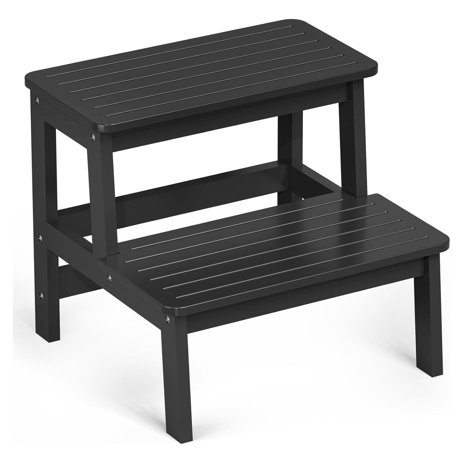 Taburete de Bambú Domax para Niños y Adultos - Antideslizante, Negro