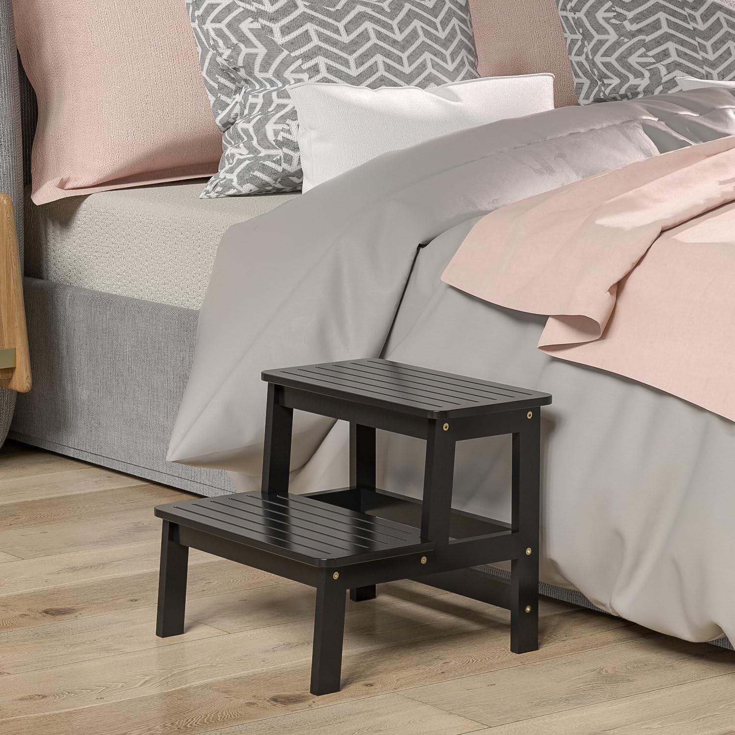 Taburete de Bambú Domax para Niños y Adultos - Antideslizante, Negro