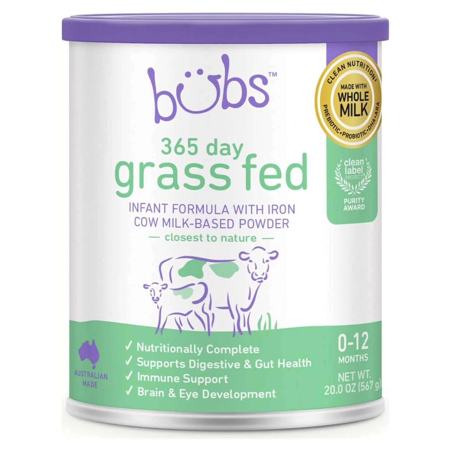 Fórmula Infantil Bubs 567g Alimentada con Pasto 0-12 Meses