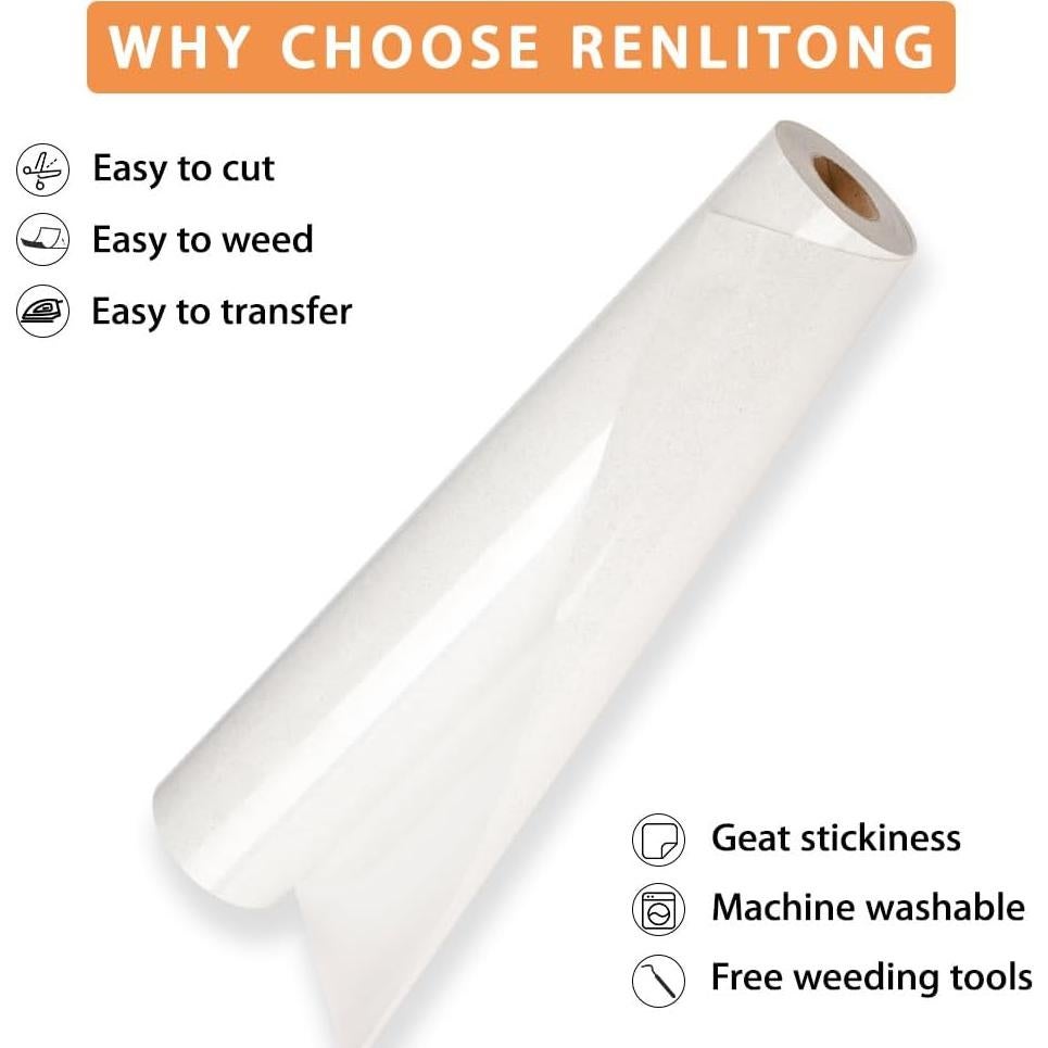 Vinilo de Transferencia de Calor Brillante Blanco RENLITONG 30.48 cm x 6.1 m