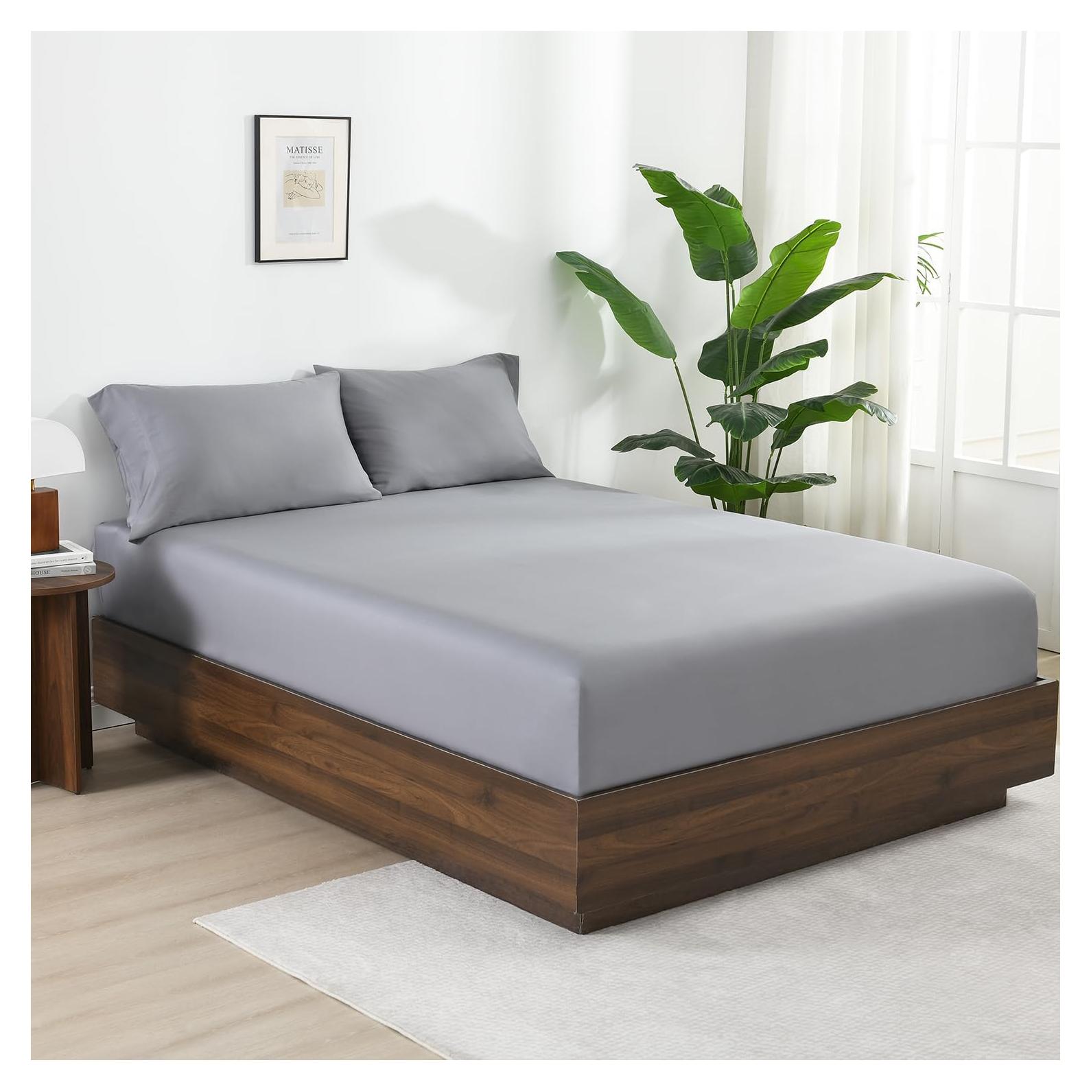 Sábana Ajustable Doble Rosecret 100% Viscosa Bambú Gris