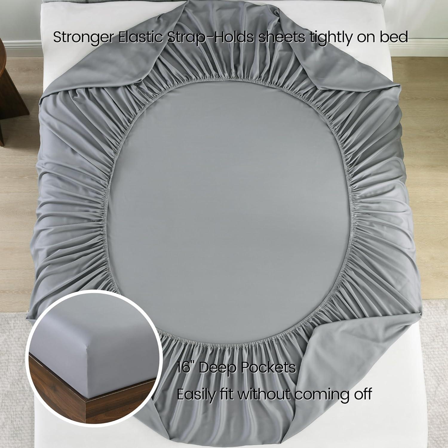 Sábana Ajustable Doble Rosecret 100% Viscosa Bambú Gris