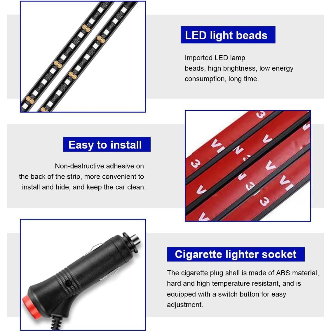 Tira de Luz LED para Auto Povtii, 24 LEDs RGB Impermeable