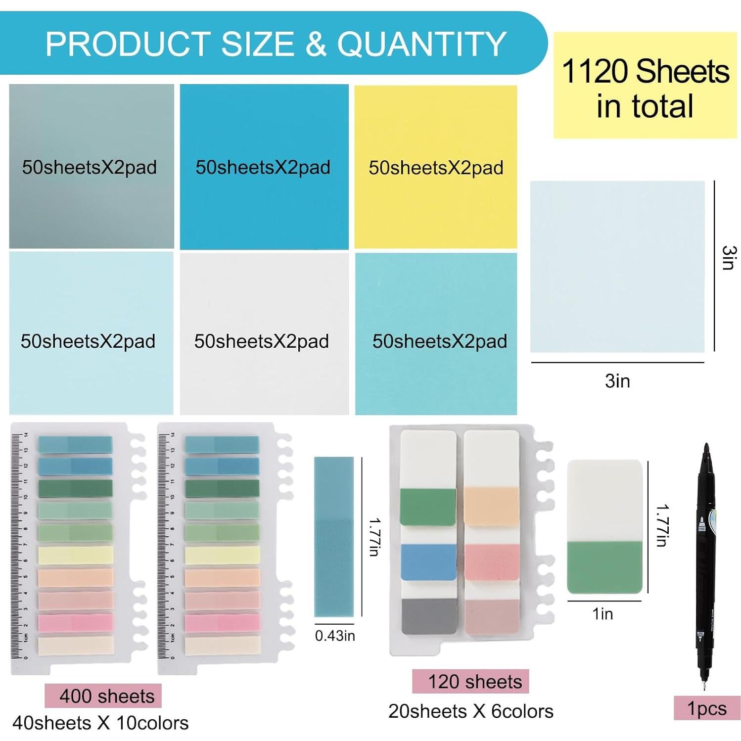 Notas Adhesivas Transparentes Vuzvuv 1120 Piezas 7.62x7.62 cm
