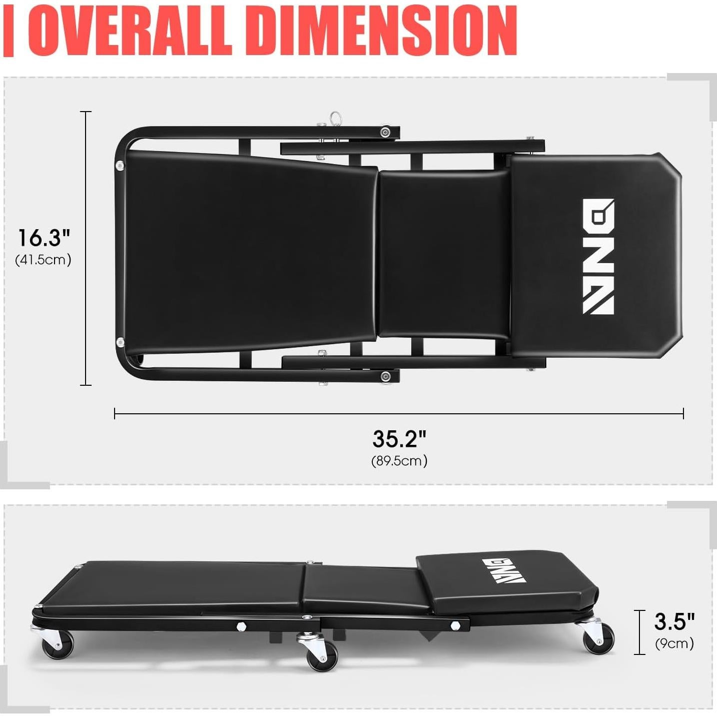 Creeper Rodante Plegable DNA Motoring 91.4 cm Negro 150 kg