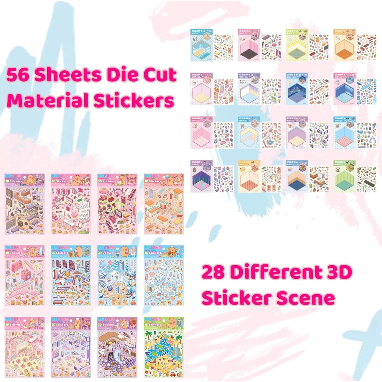 Conjunto de Pegatinas 3D Reutilizables daheypong - 28 Escenas de Dibujos Animados