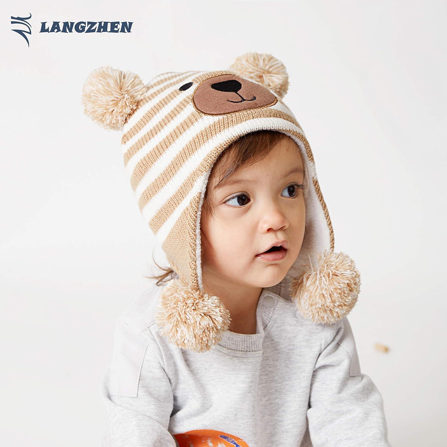 Sombrero de Invierno para Niños LANGZHEN Gorro de Punto con Orejeras