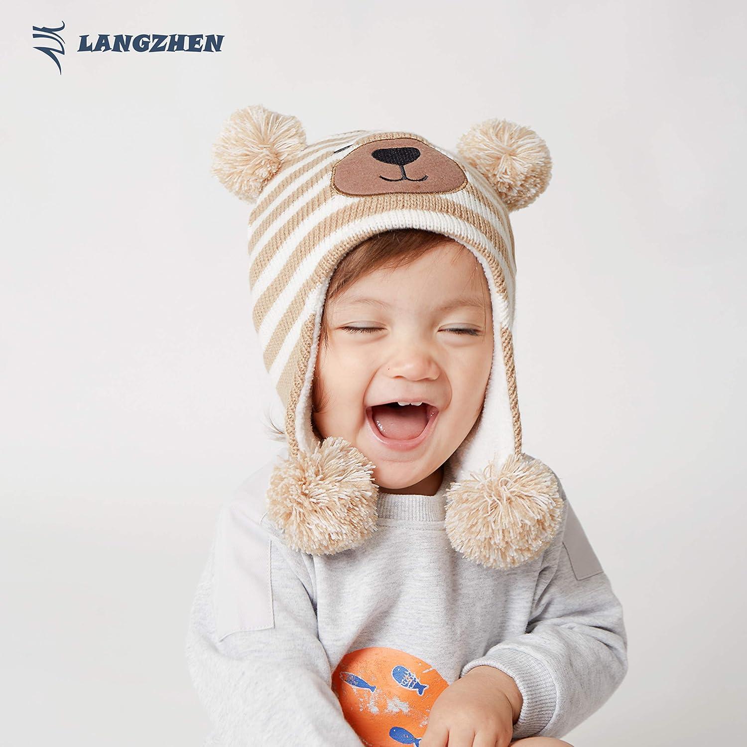 Sombrero de Invierno para Niños LANGZHEN Gorro de Punto con Orejeras