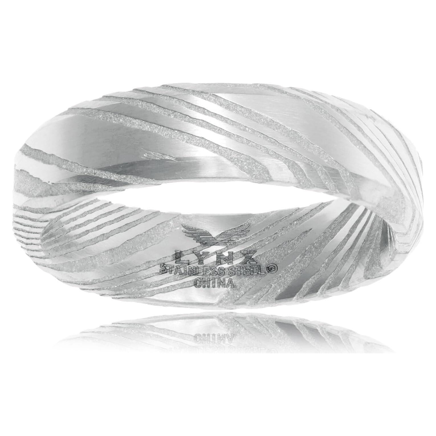 Anillo de Acero Damasco Metro Jewelry para Hombres - 8 mm - Talla 9 a 11