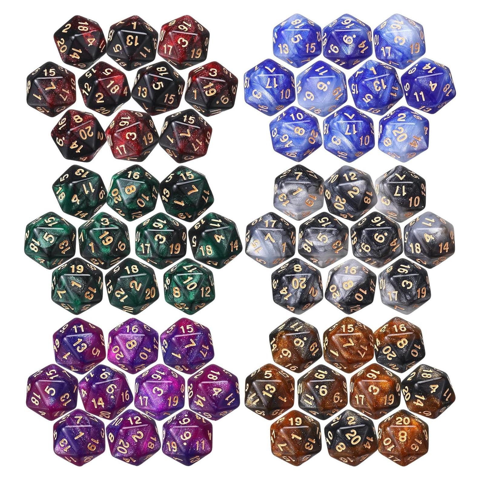 Juego de 60 Dados D20 Acrílicos 20mm Color Retro para RPG