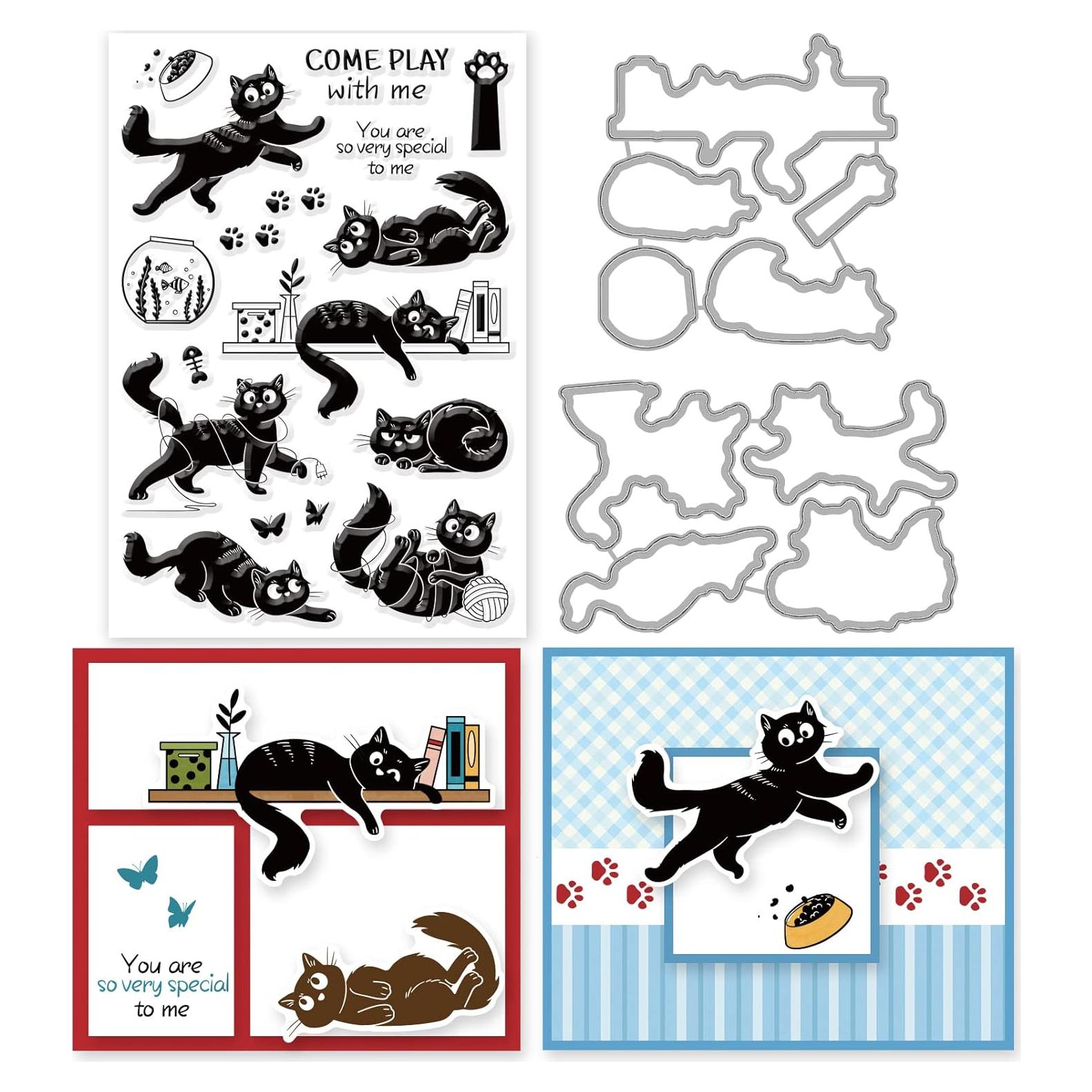 Conjunto de Sellos y Troqueles de Gato INFUNLY 16x11 cm