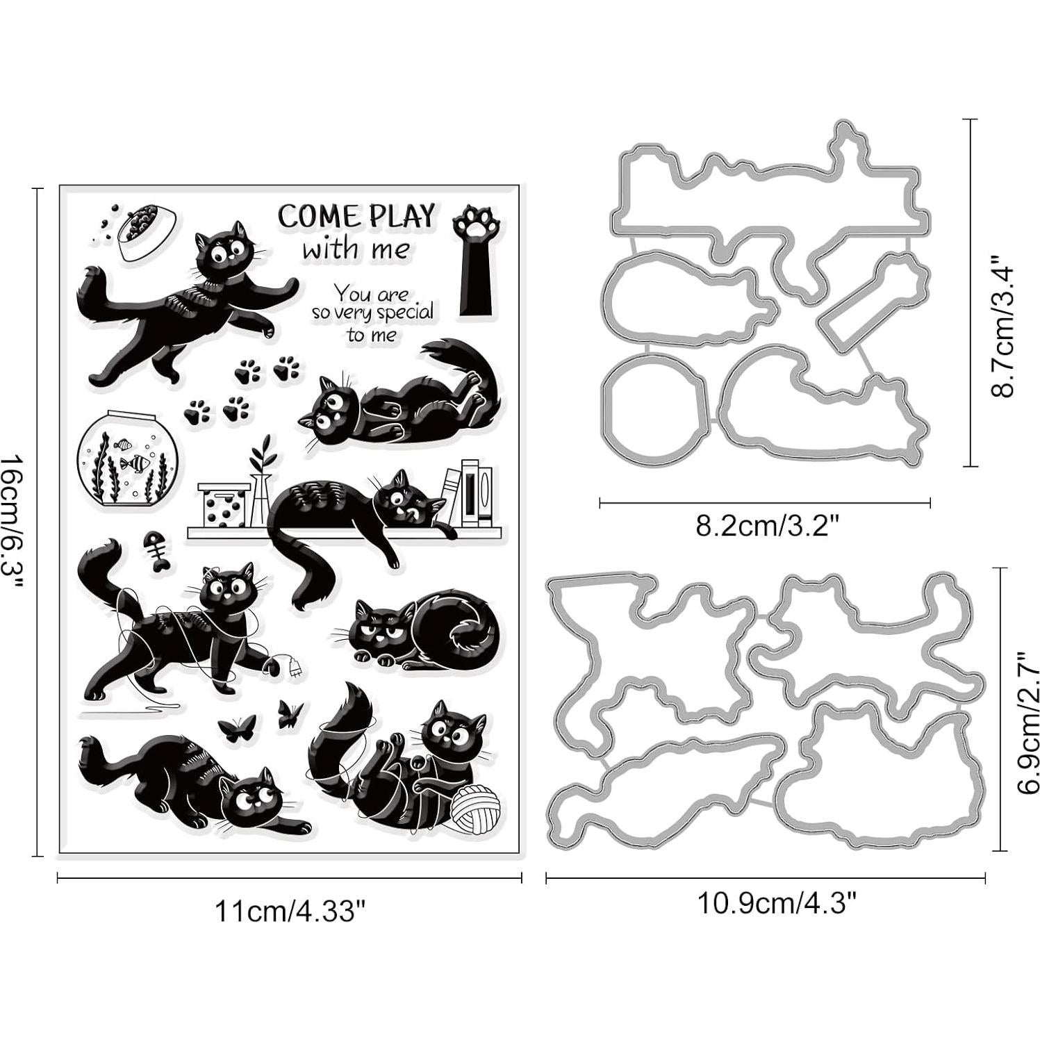 Conjunto de Sellos y Troqueles de Gato INFUNLY 16x11 cm
