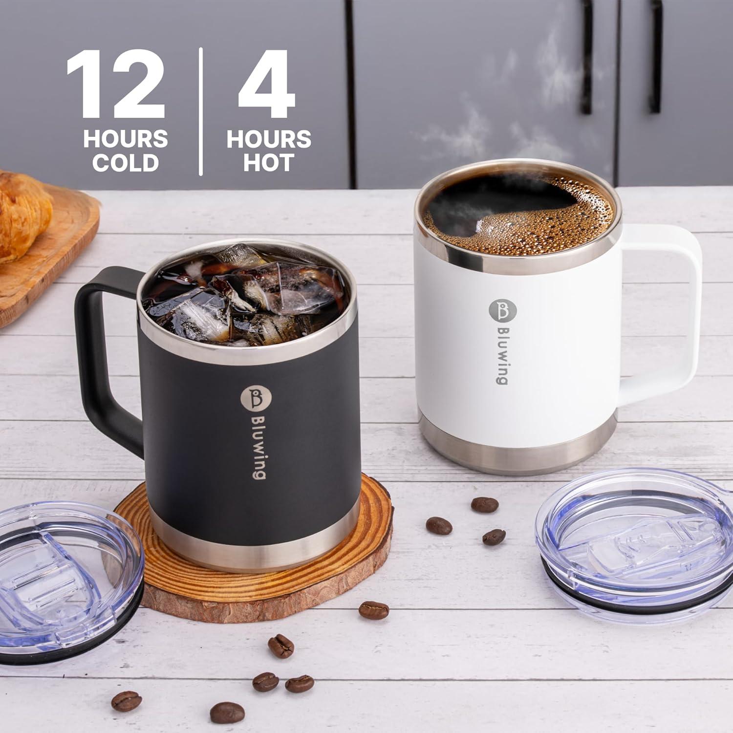 Taza de Café Aislada Bluwing 12 oz Acero Inoxidable Negro