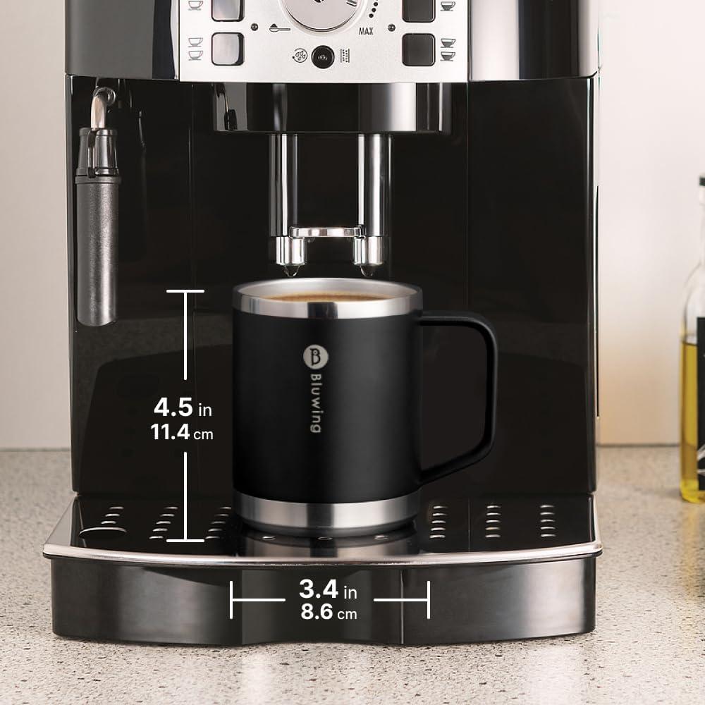 Taza de Café Aislada Bluwing 12 oz Acero Inoxidable Negro