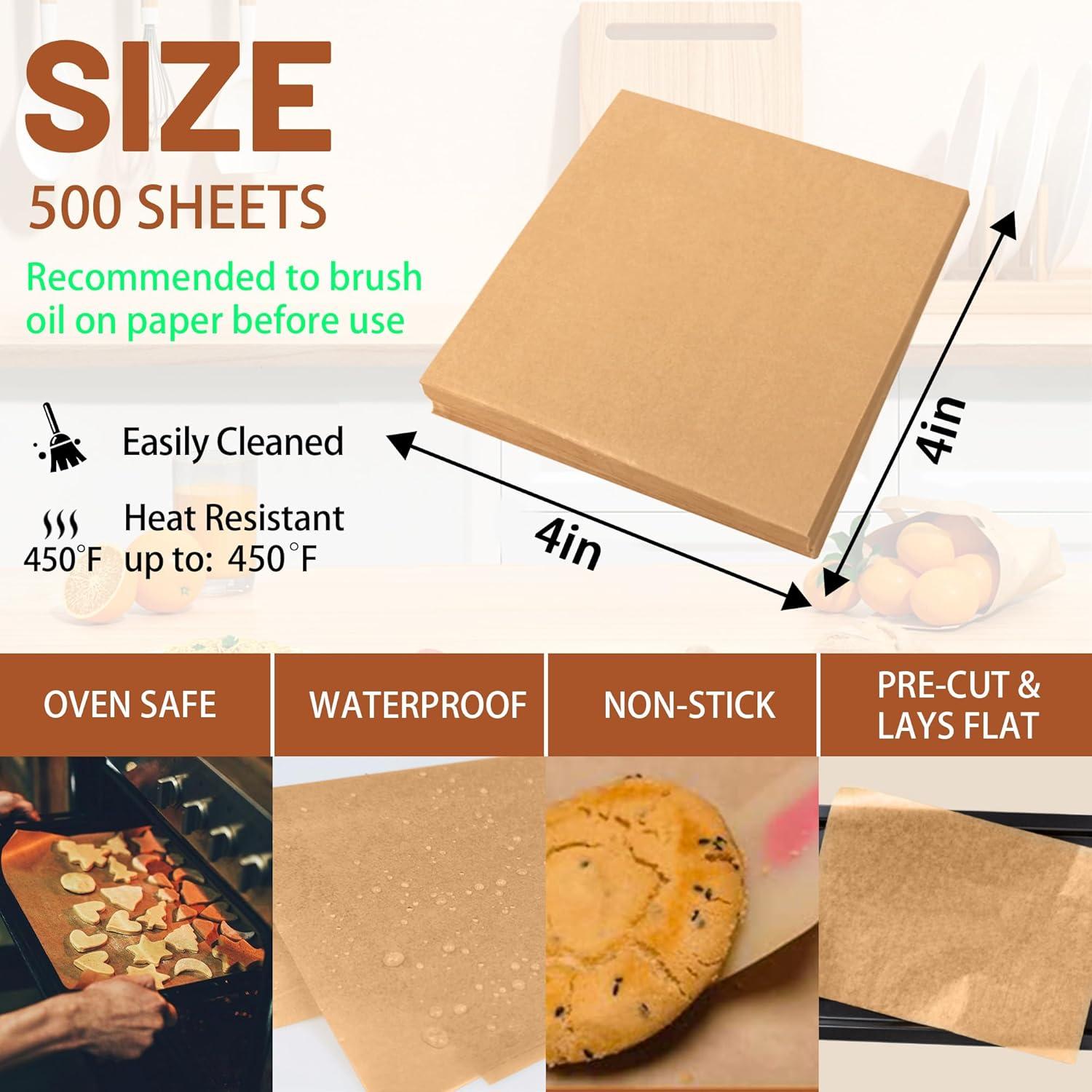 500 Hojas de Papel Pergamino para Hornear Tikxlafe 10x10cm
