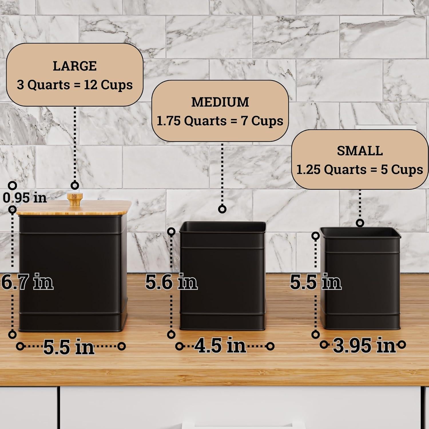 Juego de 3 Tarros de Cocina Negros HB Design Co. Herméticos