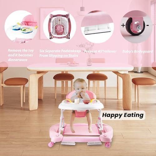 Andador 5-en-1 Plegable para Bebés Rosa - Altura Ajustable