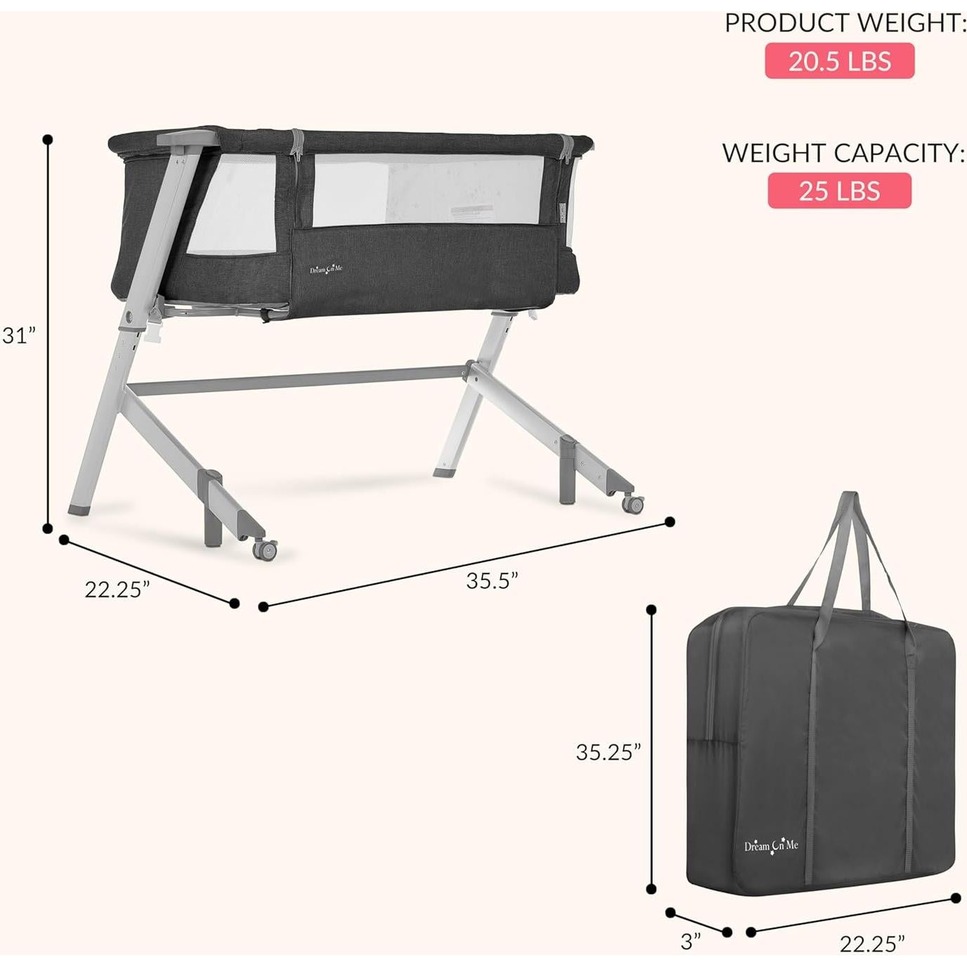 Cuna Dream On Me Skylar Negra Portátil Ajustable 5 Alturas
