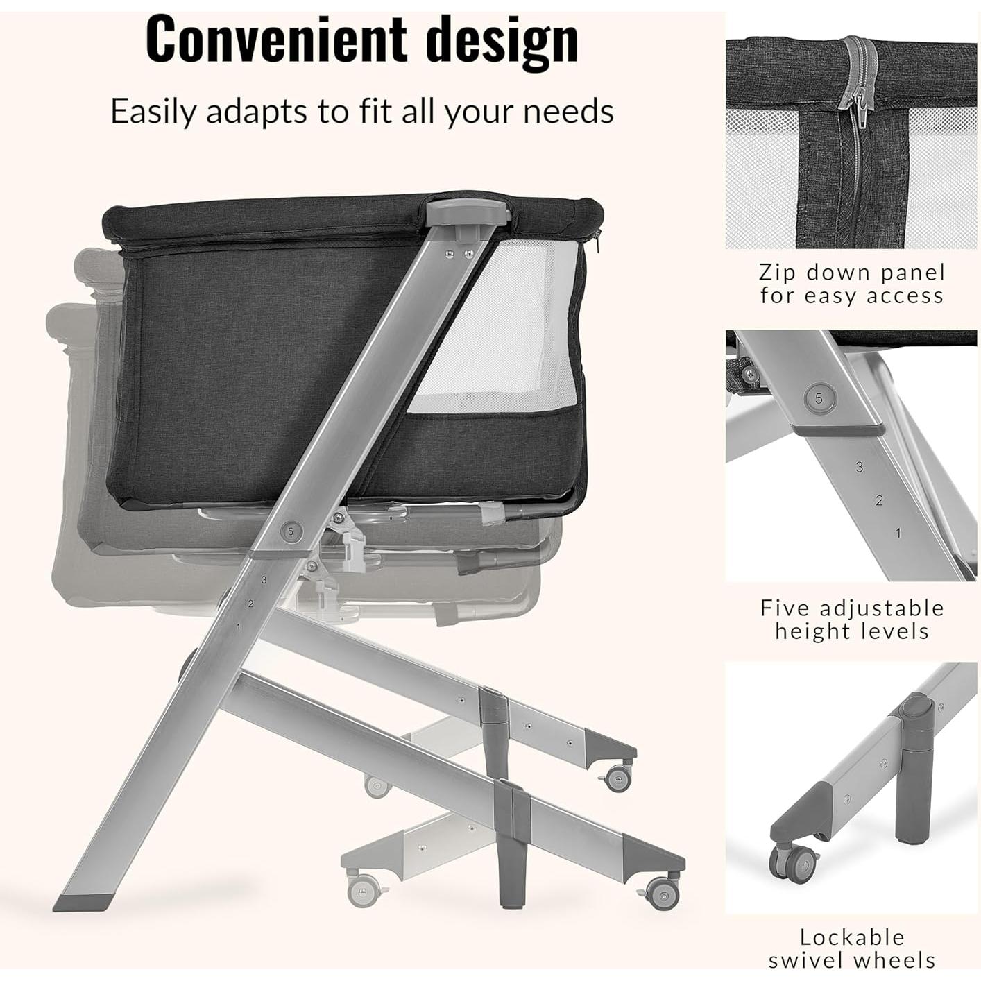 Cuna Dream On Me Skylar Negra Portátil Ajustable 5 Alturas