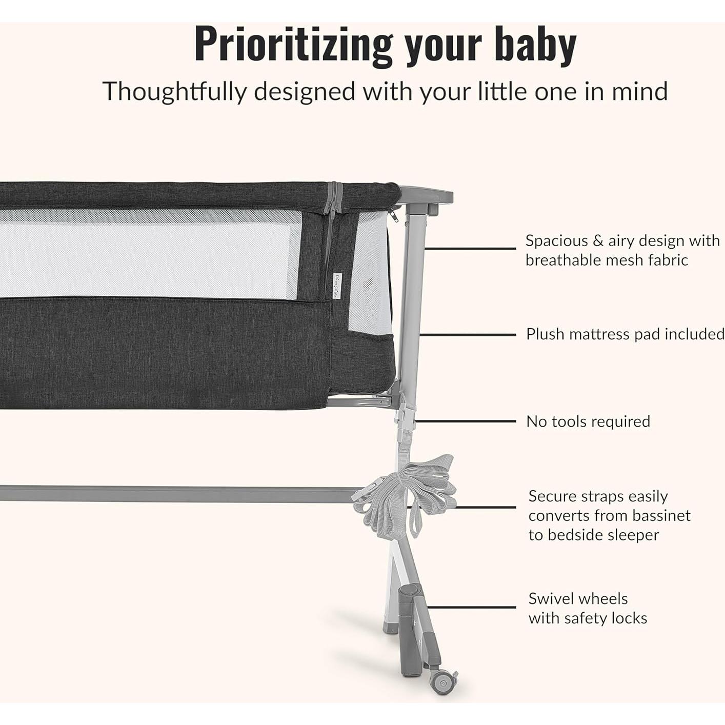 Cuna Dream On Me Skylar Negra Portátil Ajustable 5 Alturas