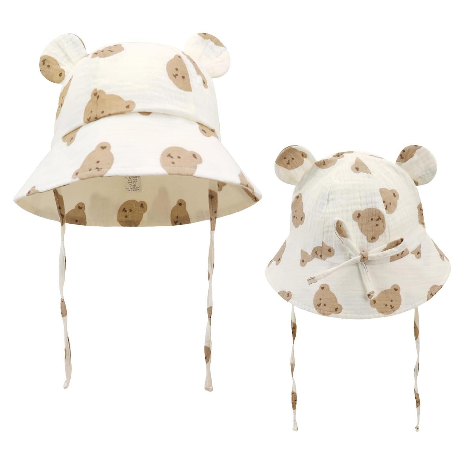 Sombrero de sol para bebés de algodón médico - Oso beige 0-12 meses