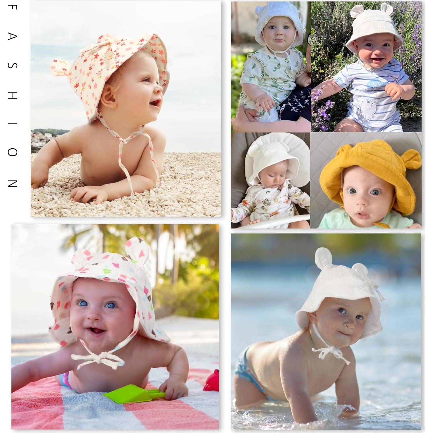 Sombrero de sol para bebés de algodón médico - Oso beige 0-12 meses