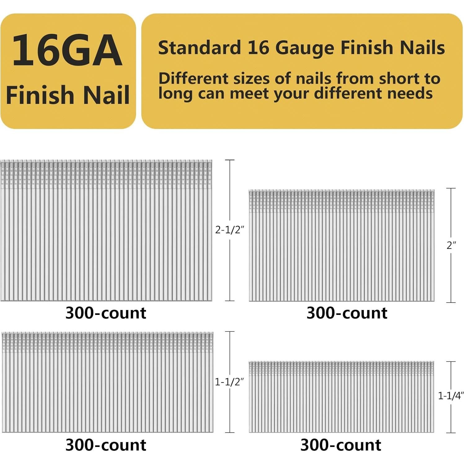 Clavos de Acabado 16 Gauge SimCos - Paquete Variado 4 Tamaños