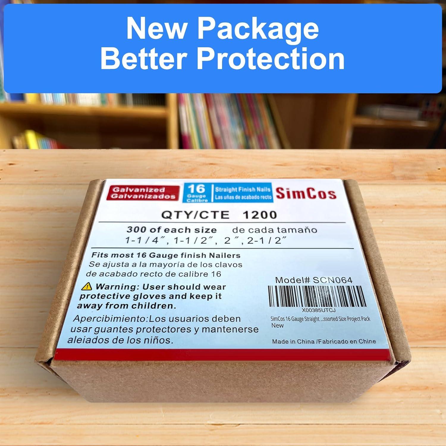Clavos de Acabado 16 Gauge SimCos - Paquete Variado 4 Tamaños