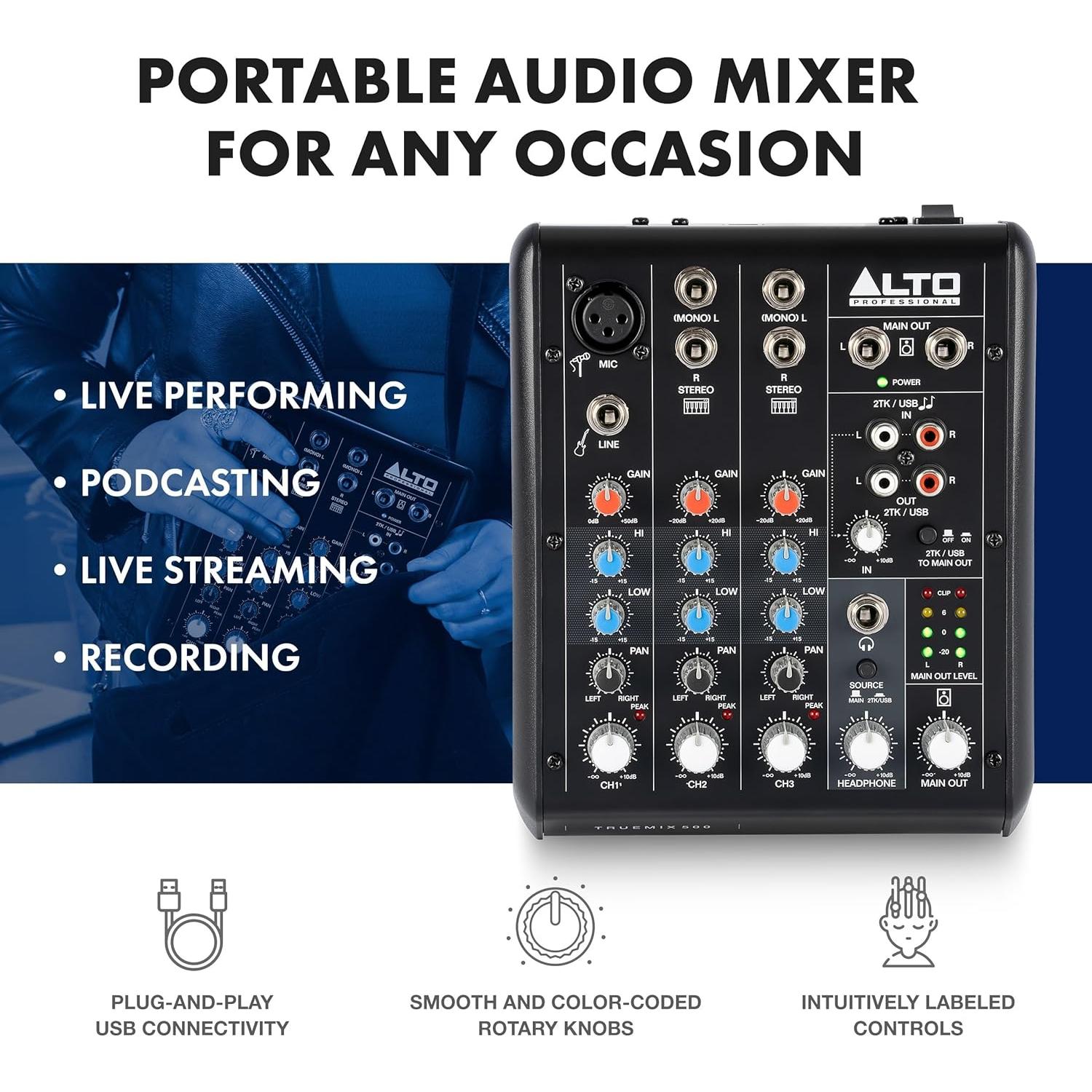 Mezclador de Audio ALTO TrueMix 500 USB 5 Canales para Podcasting