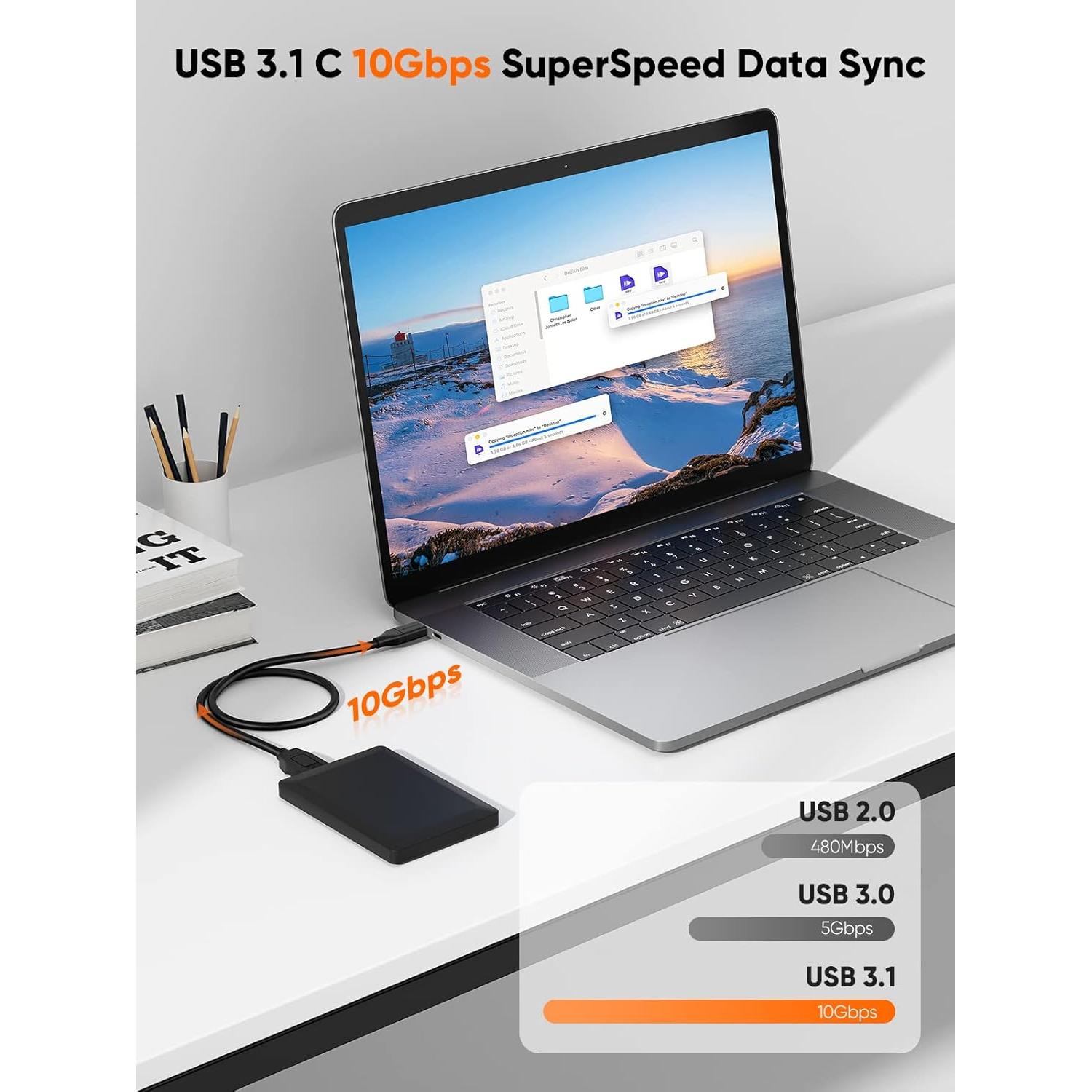 Cable USB C a Micro B 1 Pie CableCreation 10Gbps Negro