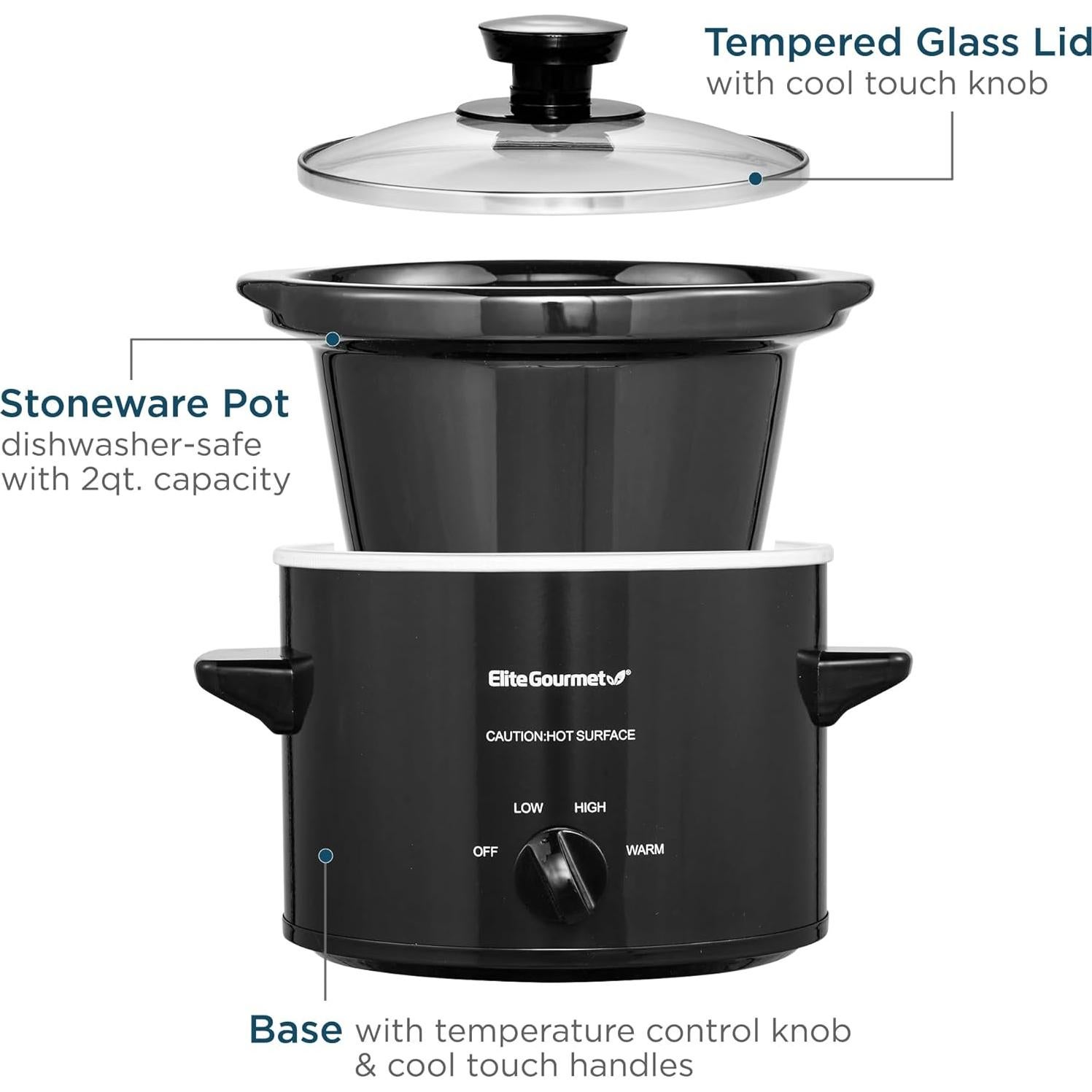 Olla de Cocción Lenta Elite Gourmet MST239X 2 Cuartos Negra