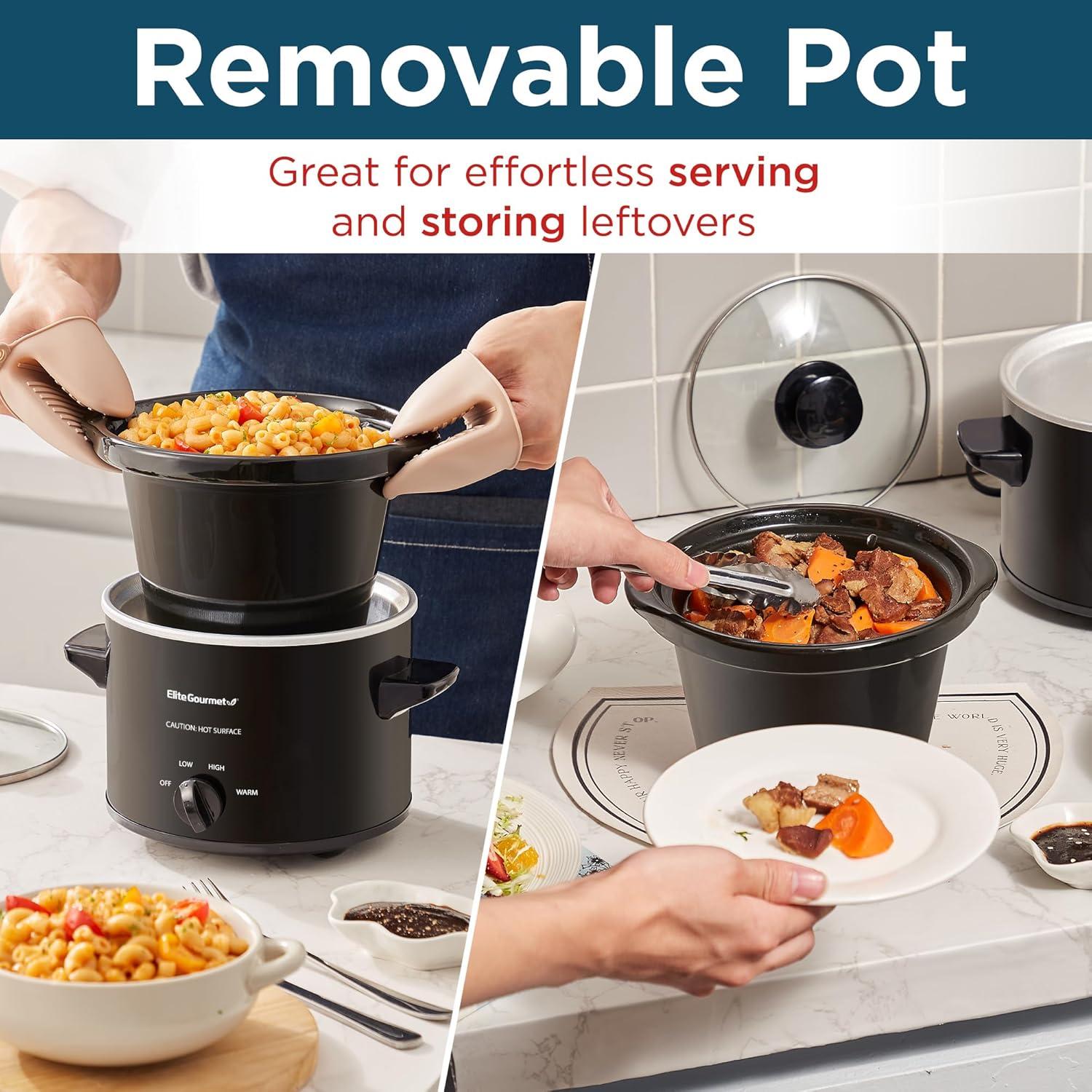 Olla de Cocción Lenta Elite Gourmet MST239X 2 Cuartos Negra