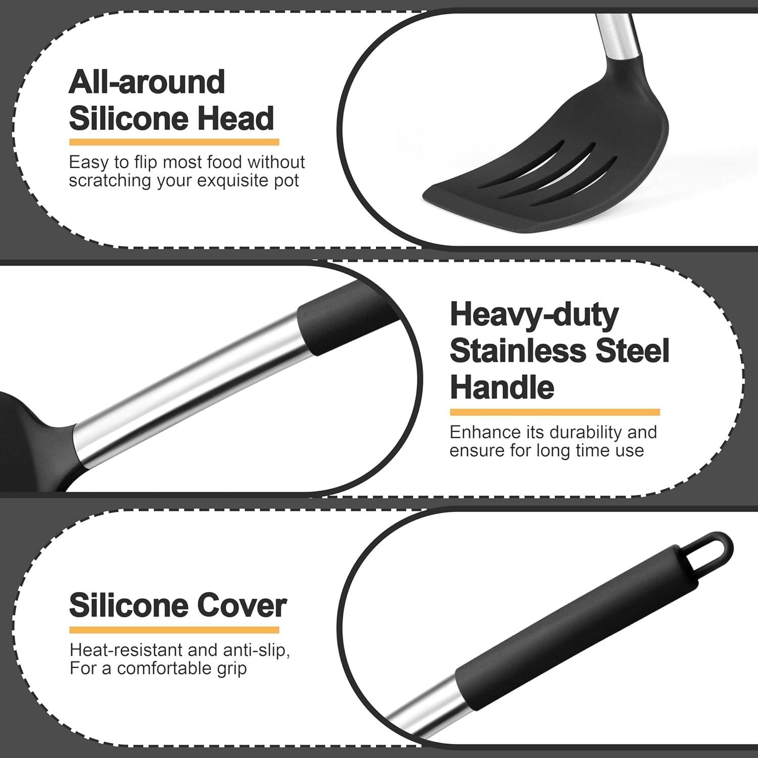 Juego de Utensilios de Cocina P&P CHEF 4 Piezas Silicona Negra