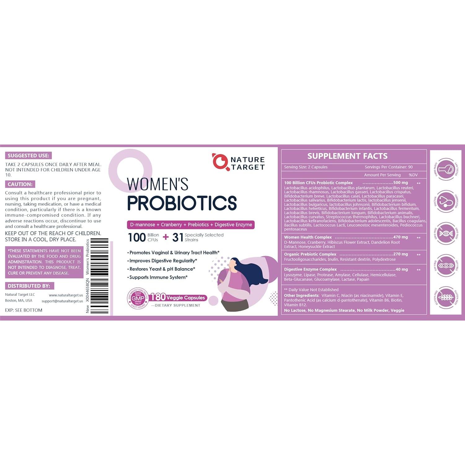 Probioticos para Mujeres Nature Target 180 Caps 100 Mil CFUs