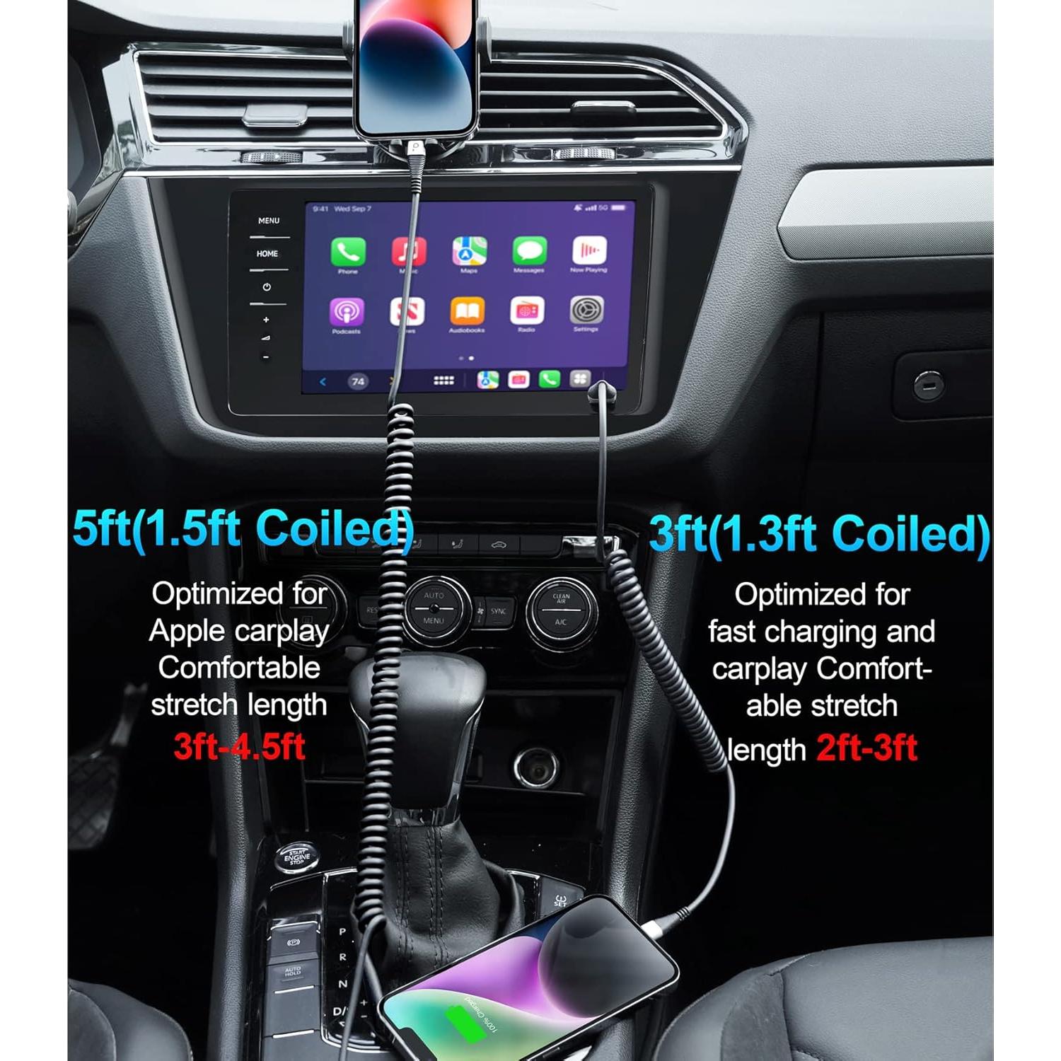 Cable Cargador iPhone PRAKIE 3 y 5 pies MFi Retráctil