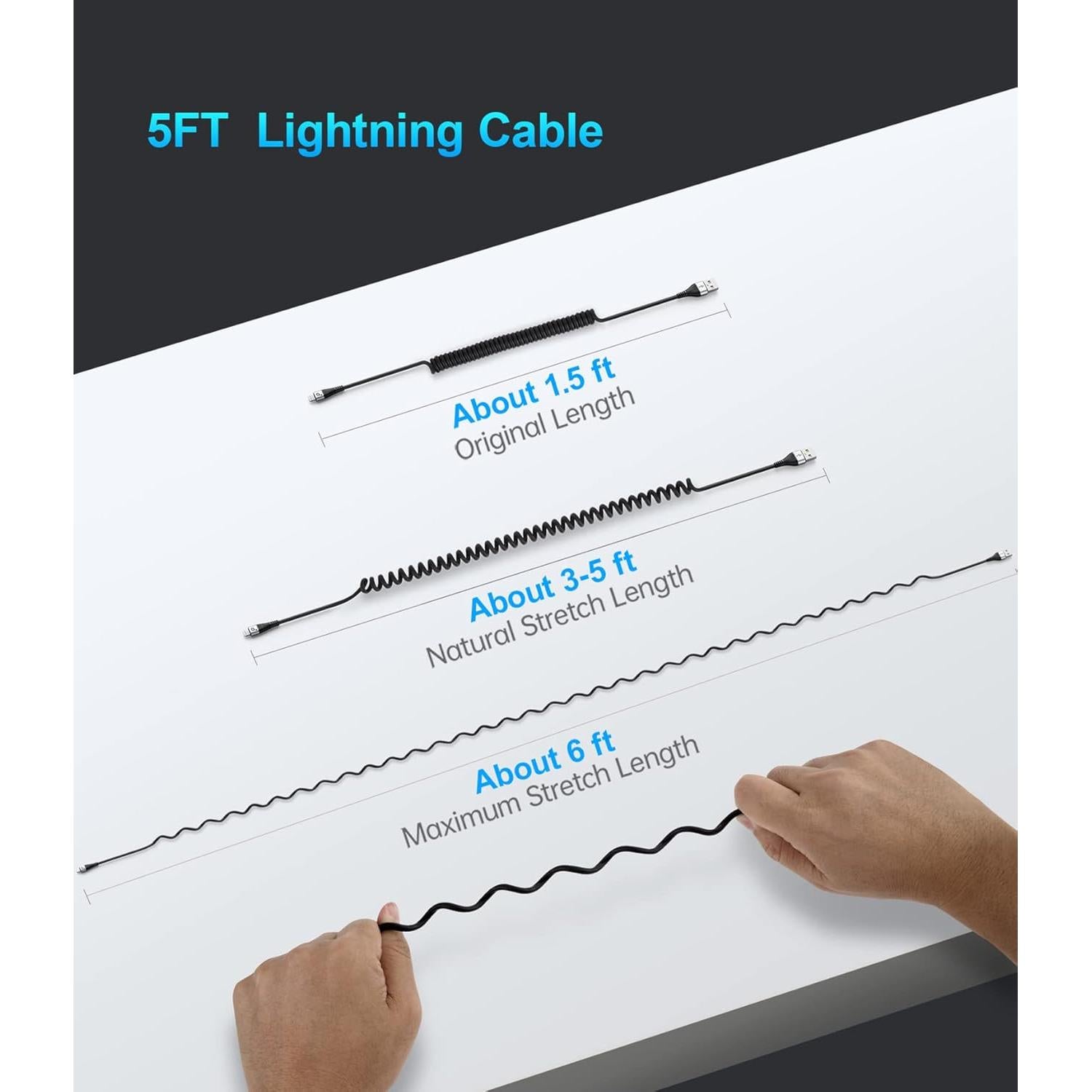 Cable Cargador iPhone PRAKIE 3 y 5 pies MFi Retráctil