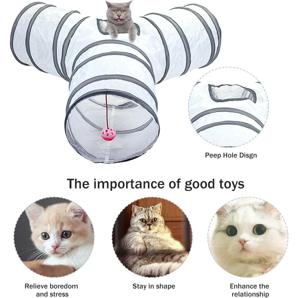 Túnel para Gato Plegable 3 Vías con Juguete de Pelota Blanco