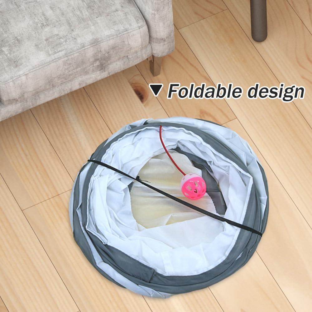 Túnel para Gato Plegable 3 Vías con Juguete de Pelota Blanco