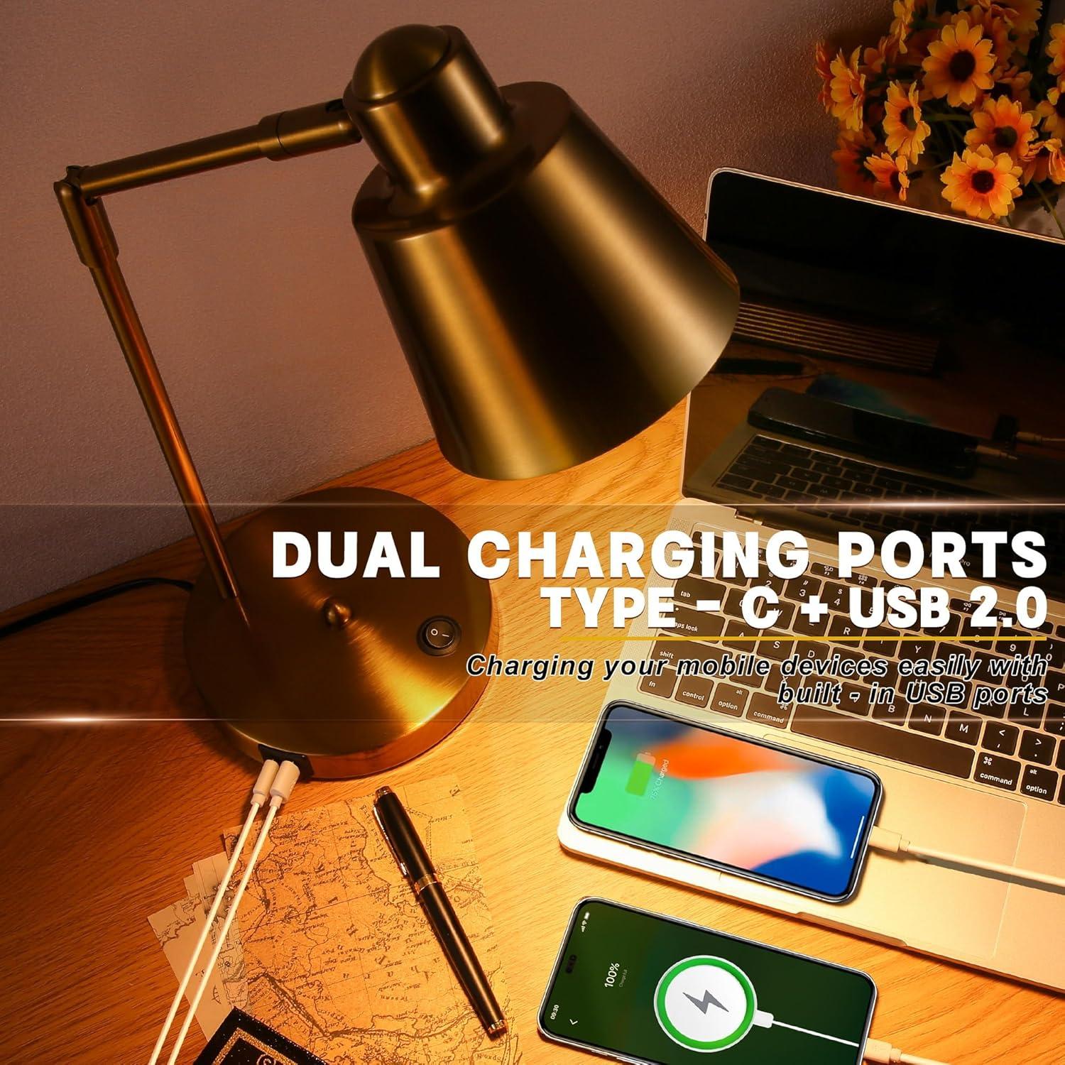 Lámpara de Escritorio LED Anxingtools con Carga USB Doble