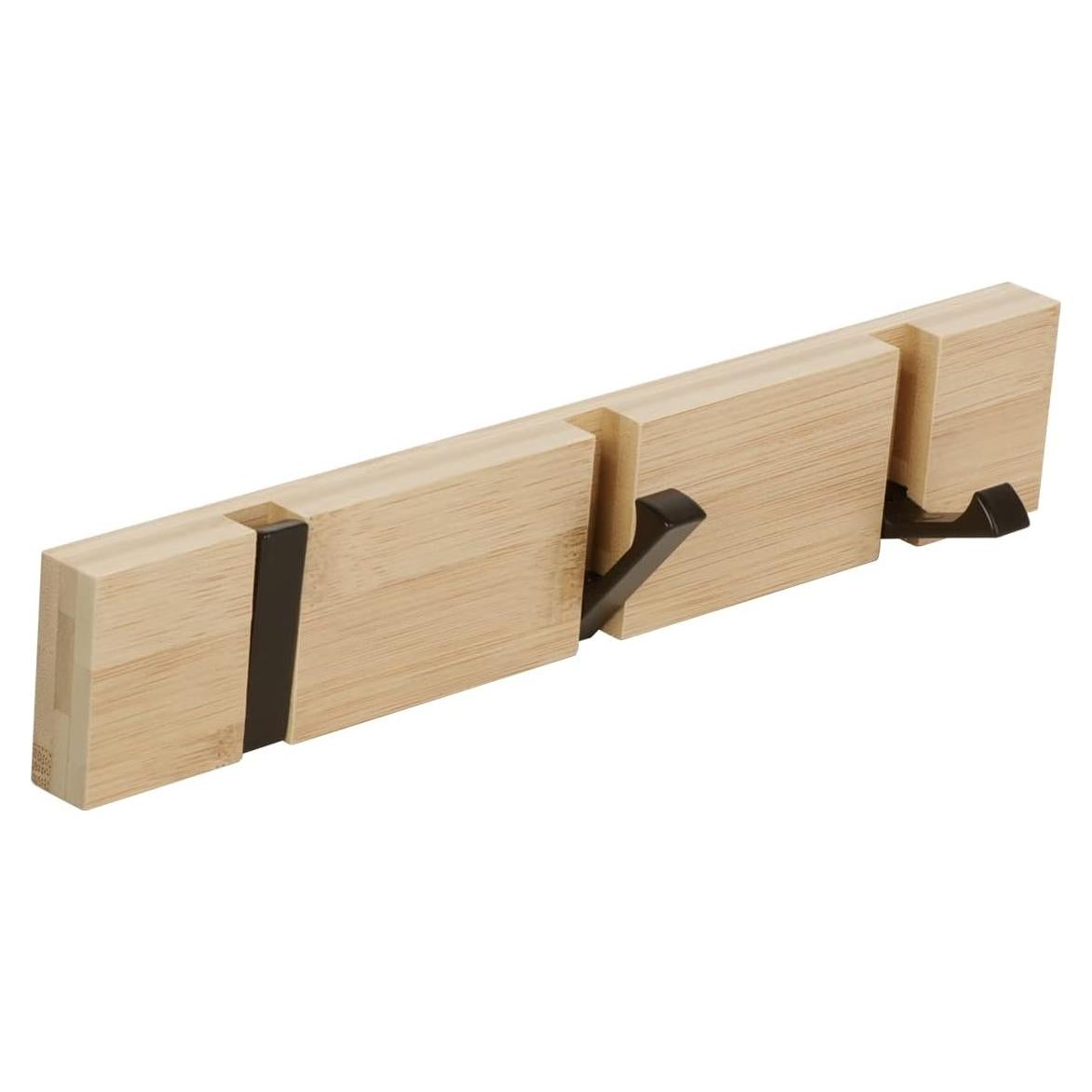 Perchero de pared JSVER 3 ganchos retráctiles bambú 30x5.4cm