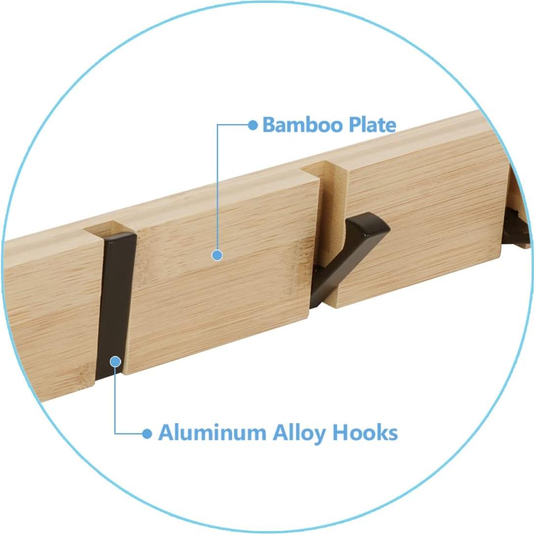 Perchero de pared JSVER 3 ganchos retráctiles bambú 30x5.4cm